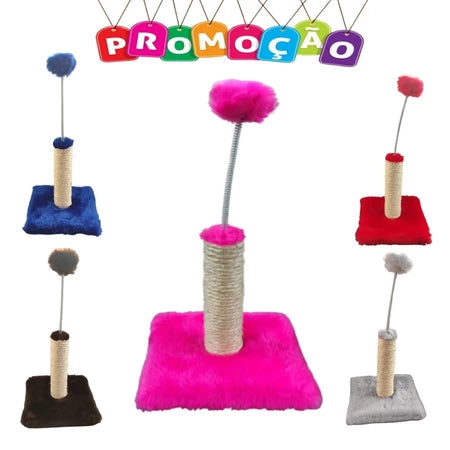 Arranhador Mini Poste para Gato: Brinquedo Divertido com Mola para Reduzir o Estresse!