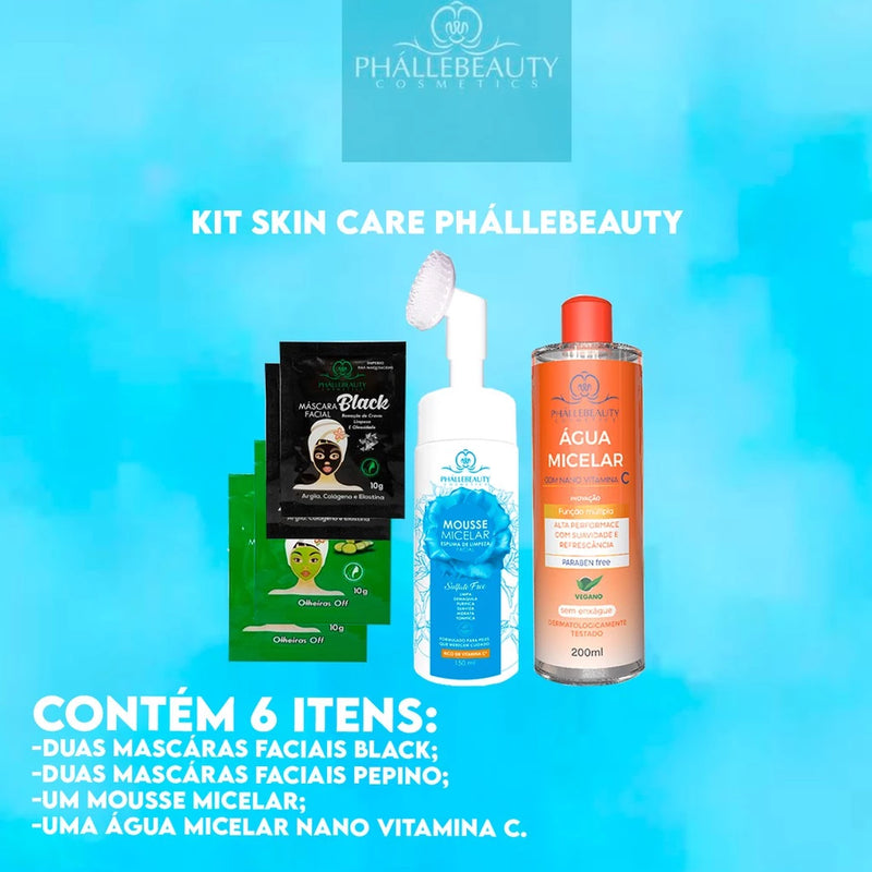 Kit de Cuidados com a Pele Phállebeauty - 6 Itens Essenciais, Incluindo o Exclusivo Mousse Micelar Espuma de Limpeza Facial PH015!