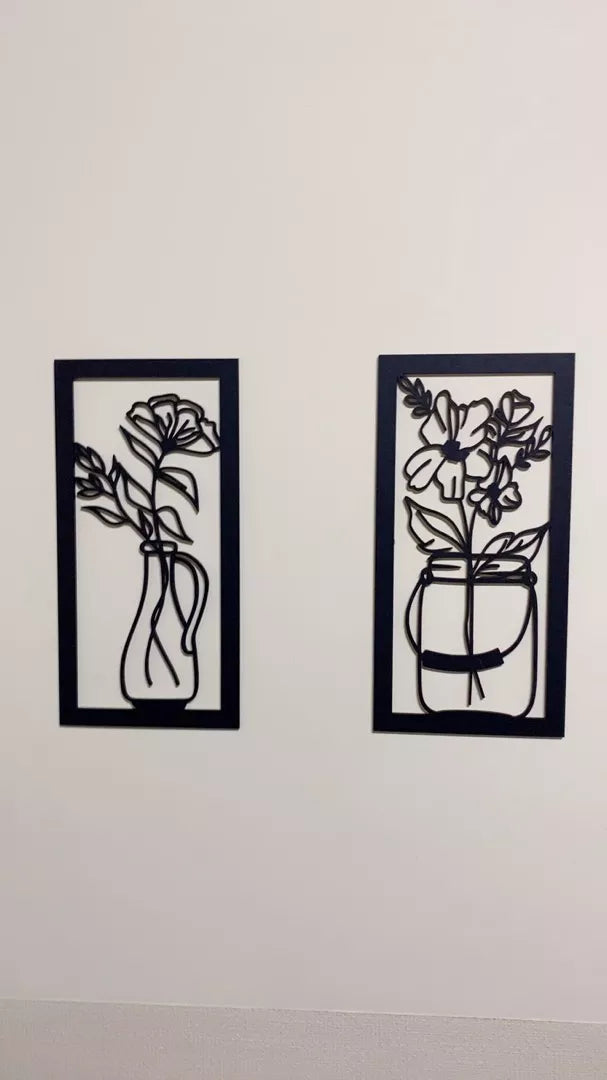 Quadro Decorativo Vazado Flores Delicadas em MDF - Preto Fosco (3mm)