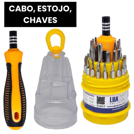 Kit de Ferramentas de Precisão 31 Peças - Chaves Compactas Fenda, Phillips, Torx e Allen!