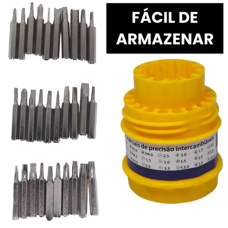 Kit de Ferramentas de Precisão 31 Peças - Chaves Compactas Fenda, Phillips, Torx e Allen!