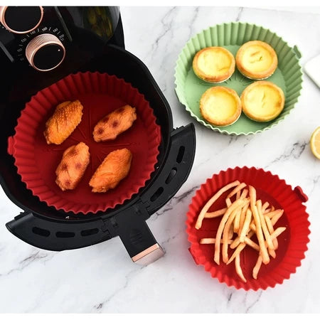 Kit de 3 Formas de Silicone Reutilizáveis para Air Fryer e Micro-ondas – Práticas, Flexíveis e Antiaderentes!