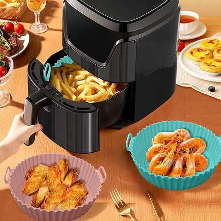 Kit de 3 Formas de Silicone Reutilizáveis para Air Fryer e Micro-ondas – Práticas, Flexíveis e Antiaderentes!