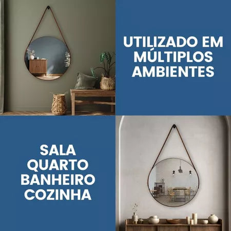 Espelho Adnet Redondo 30cm: Com Alça e Suporte, Ideal para Decorar Sala, Banheiro ou Quarto!