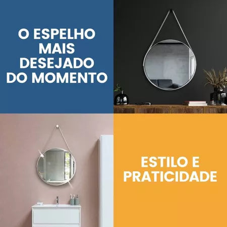 Espelho Adnet Redondo 30cm: Com Alça e Suporte, Ideal para Decorar Sala, Banheiro ou Quarto!