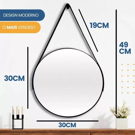 Espelho Adnet Redondo 30cm: Com Alça e Suporte, Ideal para Decorar Sala, Banheiro ou Quarto!