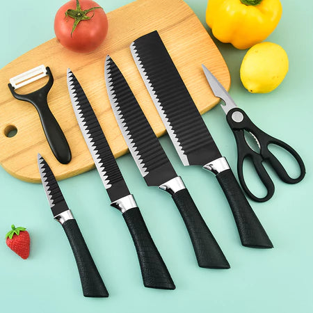 Kit de 6 Facas de Churrasco em Inox - Profissionais e Antiaderentes - Envio Imediato!