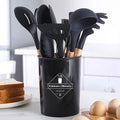 Conjunto Completo de 12 Utensílios de Cozinha em Silicone Premium com Cabos de Madeira